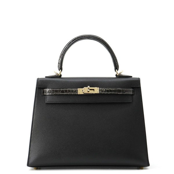 エルメス ケリー25 外縫い タッチ ブラック/グラファイト/シャンパンゴールド金具 ヴォーマダム/アリゲーターシャイン K刻印 黒