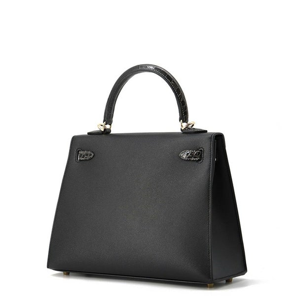 エルメス ケリー25 外縫い タッチ ブラック/グラファイト/シャンパンゴールド金具 ヴォーマダム/アリゲーターシャイン K刻印 黒