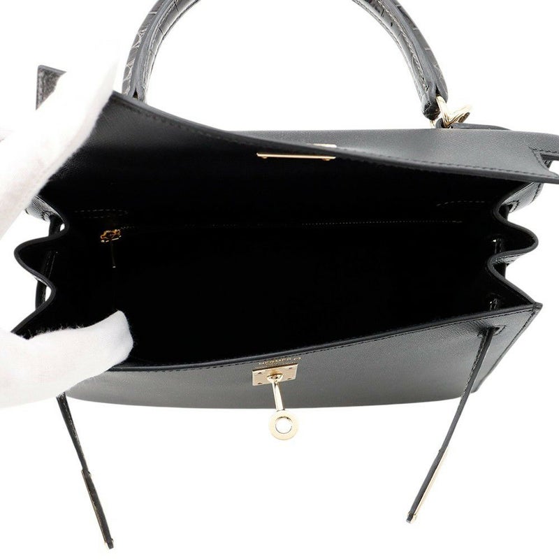 エルメス ケリー25 外縫い タッチ ブラック/グラファイト/シャンパンゴールド金具 ヴォーマダム/アリゲーターシャイン K刻印 黒