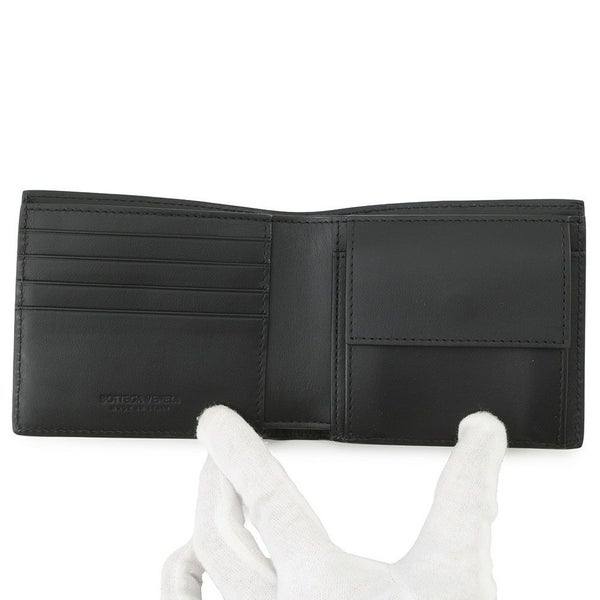 ボッテガヴェネタ 二つ折り財布 イントレチャート レザー 749412 BOTTEGA VENETA メンズ 黒