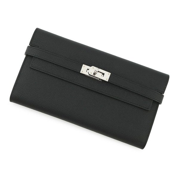 エルメス 長財布 ケリーウォレット ロング ブラック/シルバー金具 エプソン W刻印 HERMES 財布