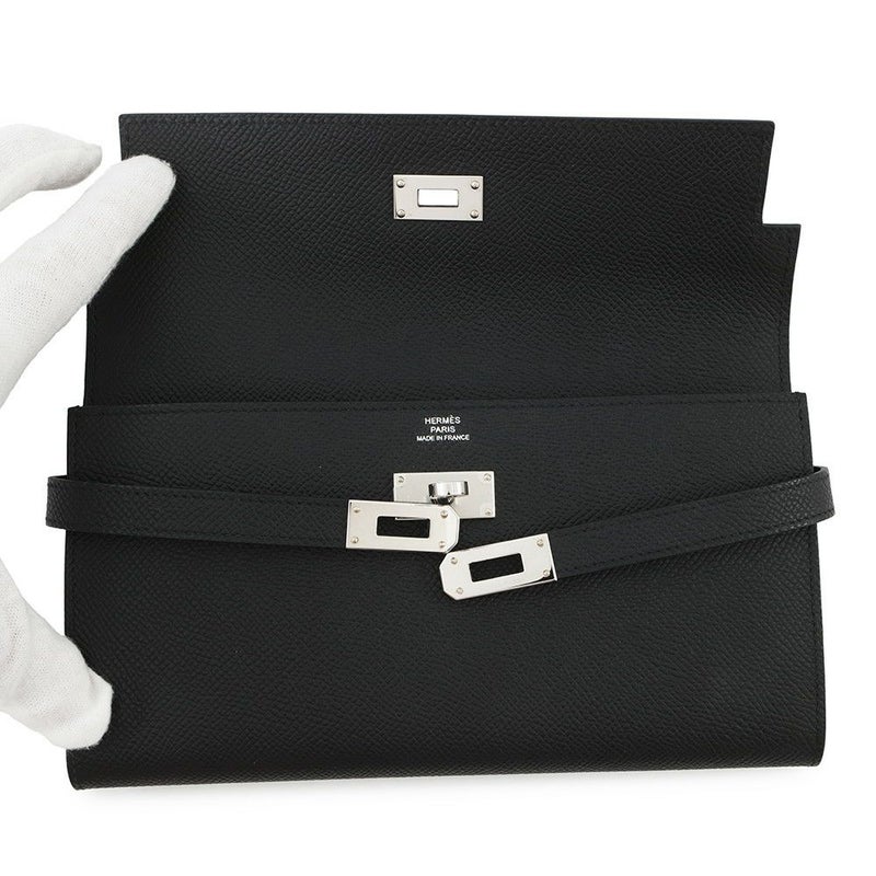 エルメス 長財布 ケリーウォレット ロング ブラック/シルバー金具 エプソン W刻印 HERMES 財布