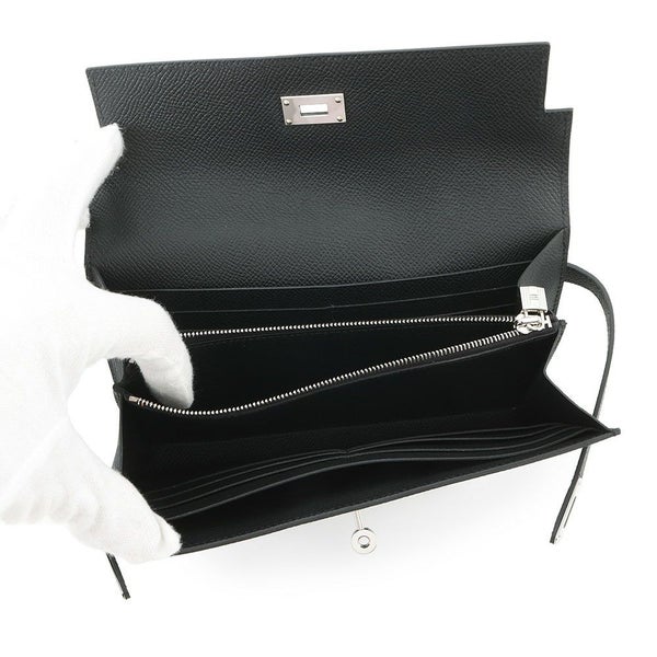 エルメス 長財布 ケリーウォレット ロング ブラック/シルバー金具 エプソン W刻印 HERMES 財布