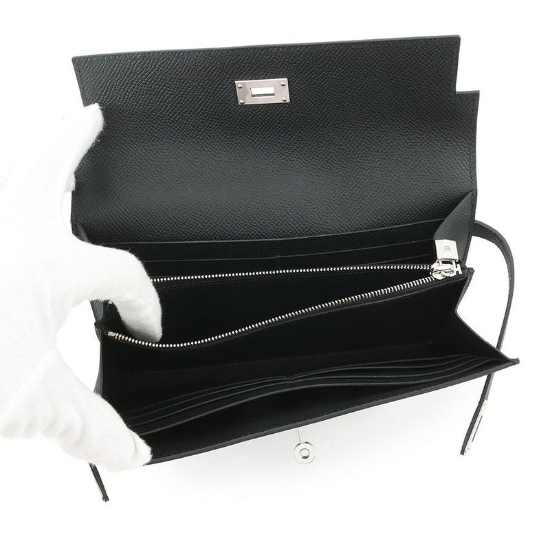 エルメス 長財布 ケリーウォレット ロング ブラック/シルバー金具 エプソン W刻印 HERMES 財布
