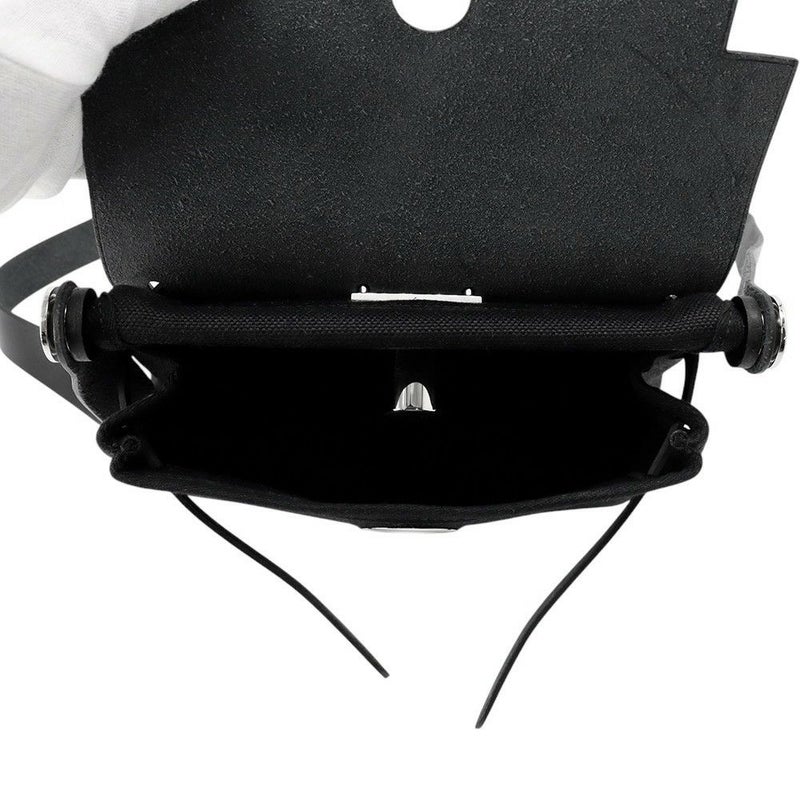 エルメス ショルダーバッグ エールバッグジップ ミニ ブラック/シルバー金具 トワルミリタリー/ヴァッシュハンター W刻印 黒