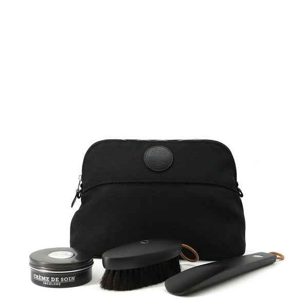 エルメス シューズケアセット ボリードポーチ ブラック/シルバー金具 キャンバス HERMES 黒