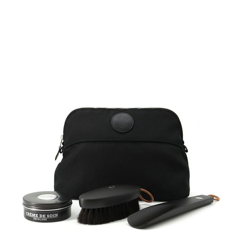 エルメス シューズケアセット ボリードポーチ ブラック/シルバー金具 キャンバス HERMES 黒