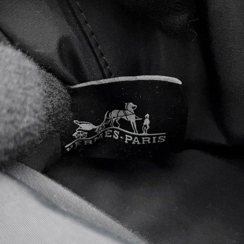 エルメス シューズケアセット ボリードポーチ ブラック/シルバー金具 キャンバス HERMES 黒