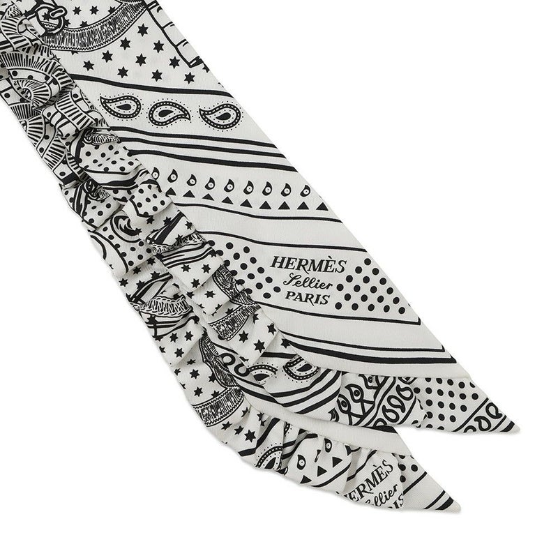 エルメス スカーフ ツイリー フリル エプロン・ドール・バンダナ Eperon d'Or Bandana 2024年春夏 白 黒