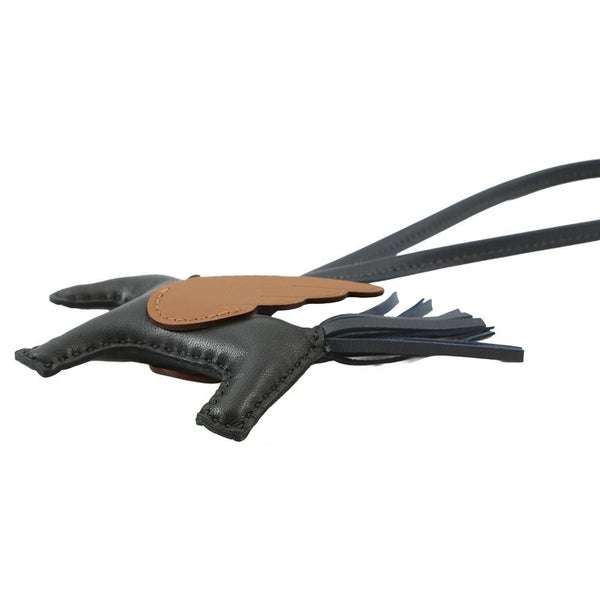 エルメス バッグチャーム ロデオPM ペガサス ブラック/ブルーニュイ/ゴールド ラムスキン K刻印 HERMES チャーム オーナメント