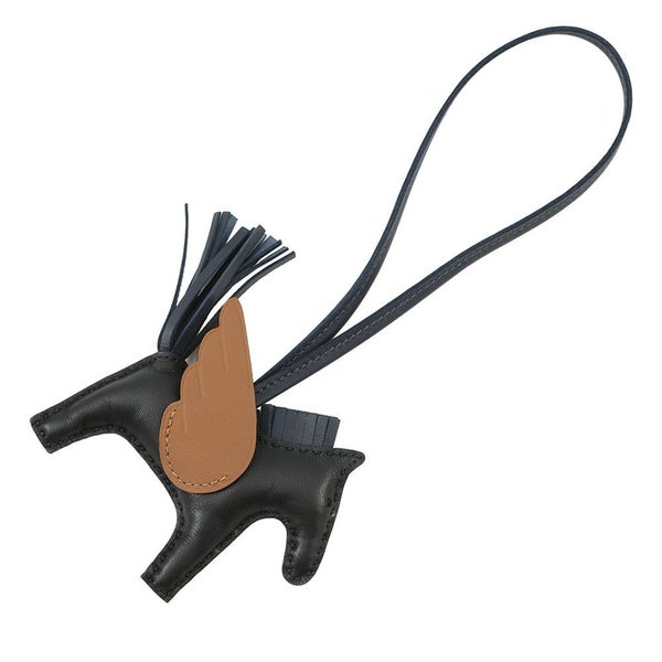 エルメス バッグチャーム ロデオPM ペガサス ブラック/ブルーニュイ/ゴールド ラムスキン K刻印 HERMES チャーム オーナメント