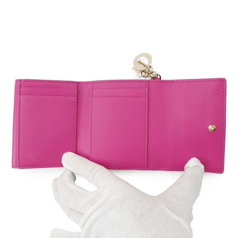 クリスチャン・ディオール 三つ折り財布 レディディオール ロータスウォレット カナージュ S0181ONMJ ラムスキン