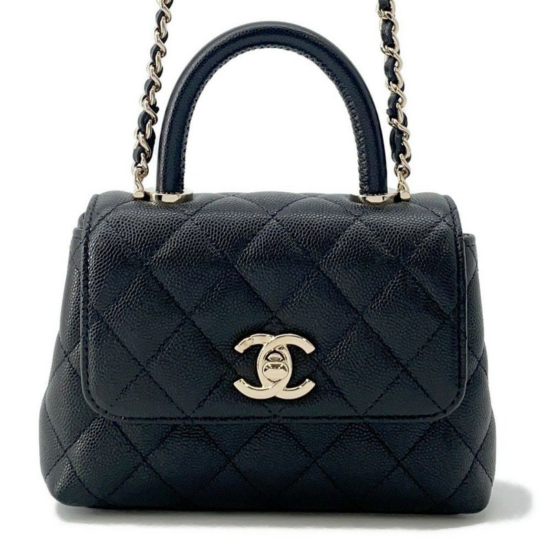 シャネル ハンドバッグ マトラッセ ココハンドル ミニミニ キャビアスキン AP4244 2wayチェーンショルダー 黒