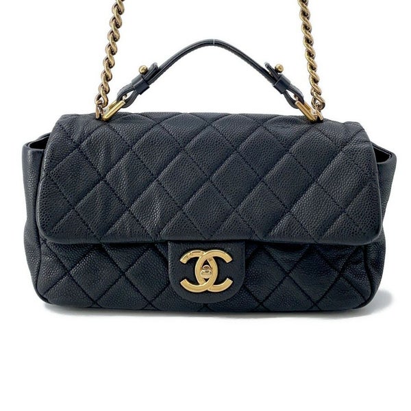 シャネル ハンドバッグ ココマーク マトラッセ トップハンドル キャビアスキン CHANEL 2way 黒