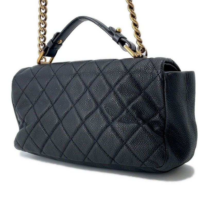 シャネル ハンドバッグ ココマーク マトラッセ トップハンドル キャビアスキン CHANEL 2way 黒