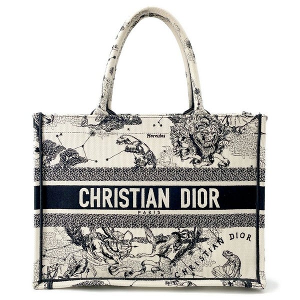 クリスチャン・ディオール トートバッグ ブックトート ゾディアック エンブロイダリー ミディアム M1296ZRHZ_M06E 白 黒
