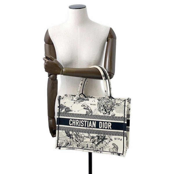 クリスチャン・ディオール トートバッグ ブックトート ゾディアック エンブロイダリー ミディアム M1296ZRHZ_M06E 白 黒