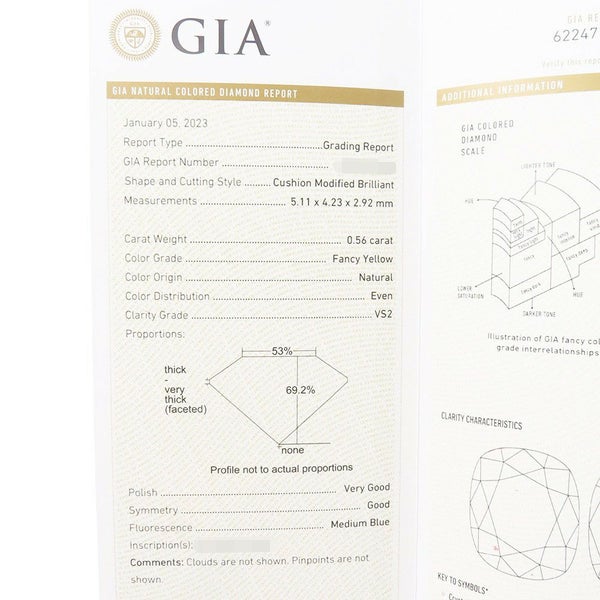 グラフ ネックレス アイコン クッションカット ファンシーイエローダイヤ 1P 0.56ct/ダイヤ 10P 計約0.4ct K18WG/K18YG 鑑定書付き