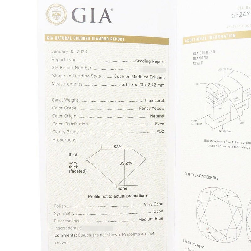 グラフ ネックレス アイコン クッションカット ファンシーイエローダイヤ 1P 0.56ct/ダイヤ 10P 計約0.4ct K18WG/K18YG 鑑定書付き