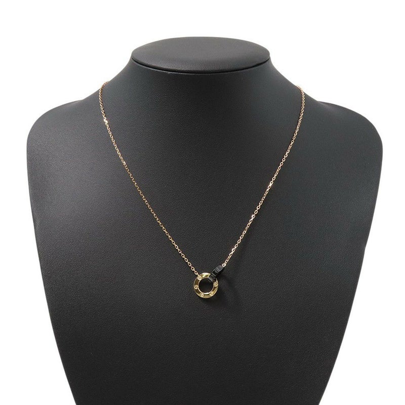 カルティエ ネックレス LOVE ネックレス パヴェ ダイヤモンド 3P ブラックセラミック/K18PGピンクゴールド ラブサークル ペンダント