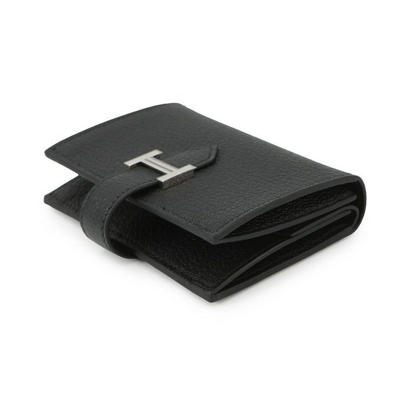 エルメス カードケース ベアン ミニ 小銭入れ付き ブラック/シルバー金具 シェブルミゾル B刻印 HERMES 名刺入れ コインケース 黒