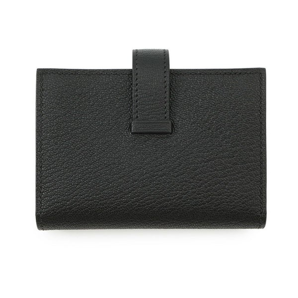 エルメス カードケース ベアン ミニ 小銭入れ付き ブラック/シルバー金具 シェブルミゾル B刻印 HERMES 名刺入れ コインケース 黒