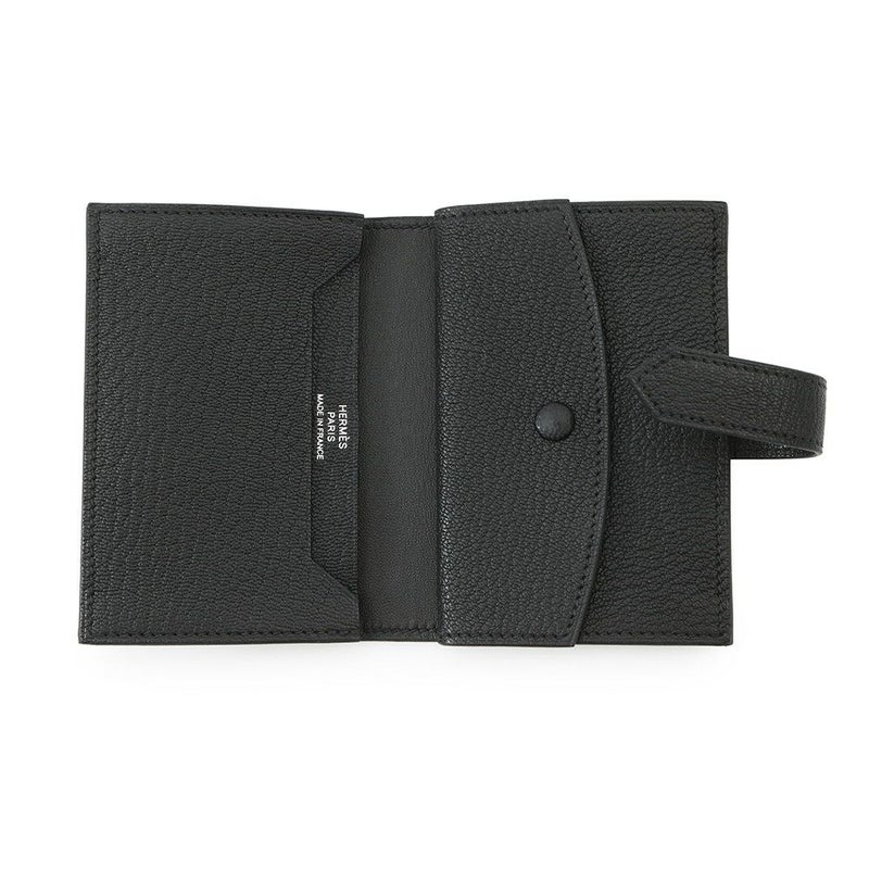 エルメス カードケース ベアン ミニ 小銭入れ付き ブラック/シルバー金具 シェブルミゾル B刻印 HERMES 名刺入れ コインケース 黒