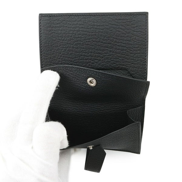エルメス カードケース ベアン ミニ 小銭入れ付き ブラック/シルバー金具 シェブルミゾル B刻印 HERMES 名刺入れ コインケース 黒