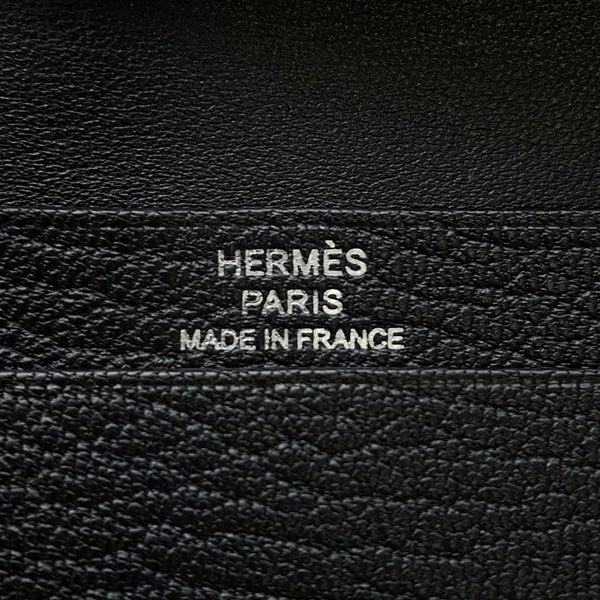 エルメス カードケース ベアン ミニ 小銭入れ付き ブラック/シルバー金具 シェブルミゾル B刻印 HERMES 名刺入れ コインケース 黒