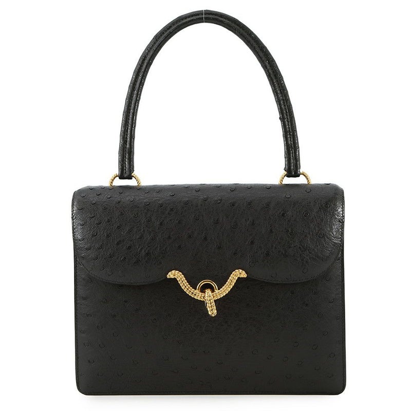 エルメス ハンドバッグ ブラック/ゴールド金具 オーストリッチ 〇D刻印 HERMES バッグ 黒