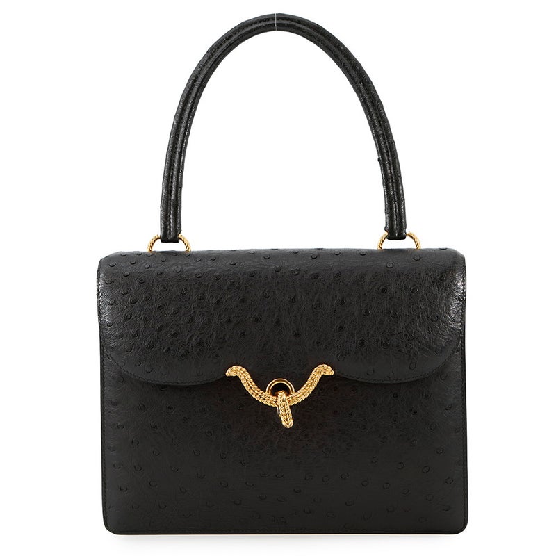エルメス ハンドバッグ ブラック/ゴールド金具 オーストリッチ 〇D刻印 HERMES バッグ 黒