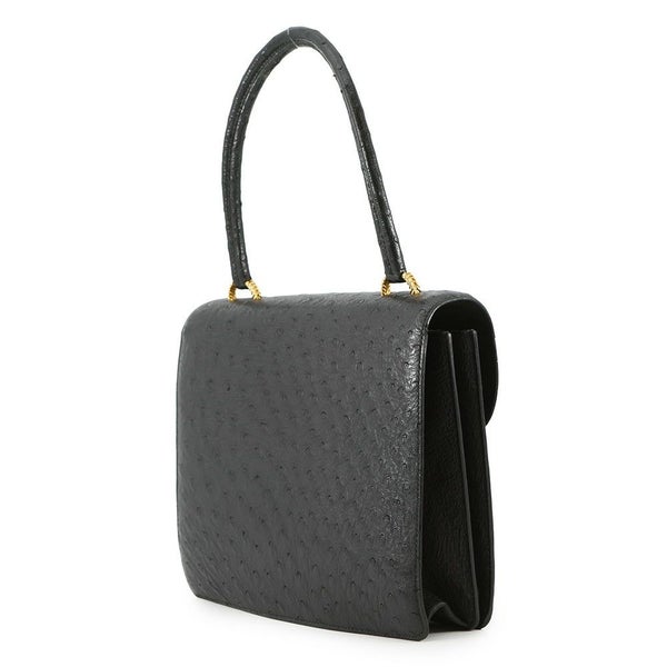 エルメス ハンドバッグ ブラック/ゴールド金具 オーストリッチ 〇D刻印 HERMES バッグ 黒
