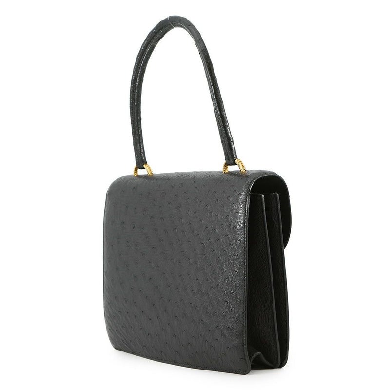 エルメス ハンドバッグ ブラック/ゴールド金具 オーストリッチ 〇D刻印 HERMES バッグ 黒
