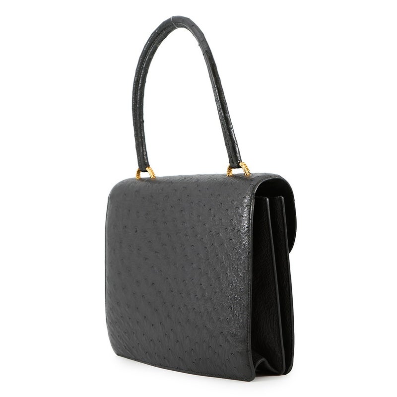 エルメス ハンドバッグ ブラック/ゴールド金具 オーストリッチ 〇D刻印 HERMES バッグ 黒