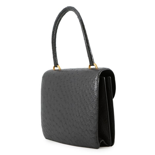 エルメス ハンドバッグ ブラック/ゴールド金具 オーストリッチ 〇D刻印 HERMES バッグ 黒