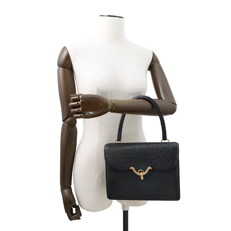 エルメス ハンドバッグ ブラック/ゴールド金具 オーストリッチ 〇D刻印 HERMES バッグ 黒