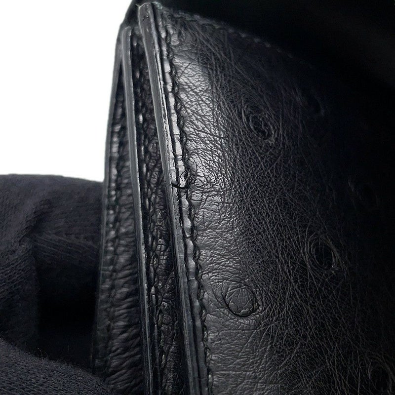 エルメス ハンドバッグ ブラック/ゴールド金具 オーストリッチ 〇D刻印 HERMES バッグ 黒