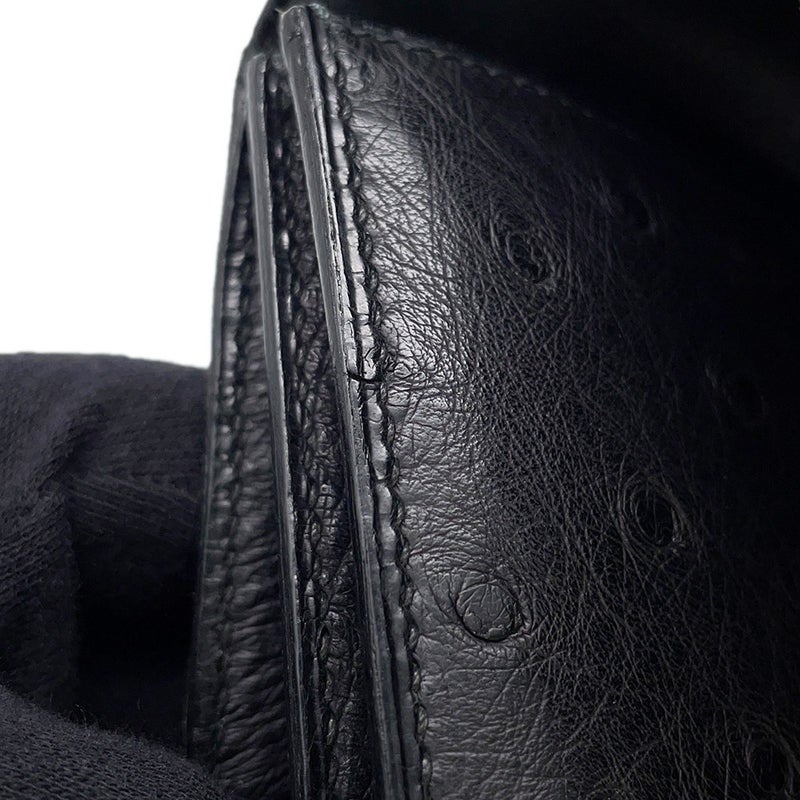 エルメス ハンドバッグ ブラック/ゴールド金具 オーストリッチ 〇D刻印 HERMES バッグ 黒