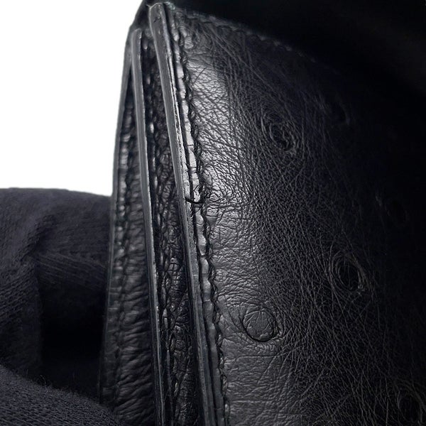 エルメス ハンドバッグ ブラック/ゴールド金具 オーストリッチ 〇D刻印 HERMES バッグ 黒