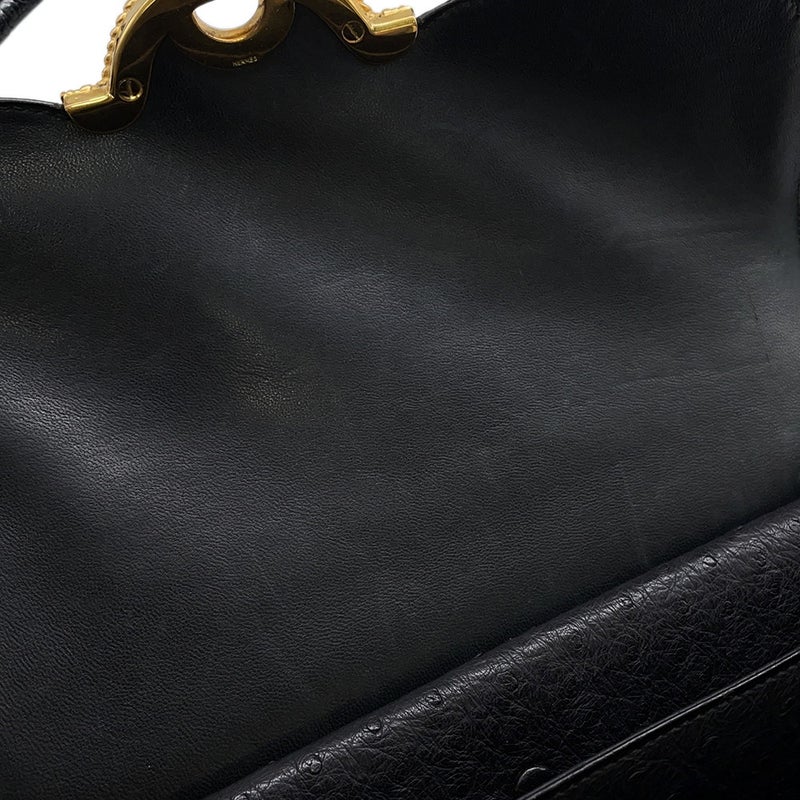 エルメス ハンドバッグ ブラック/ゴールド金具 オーストリッチ 〇D刻印 HERMES バッグ 黒