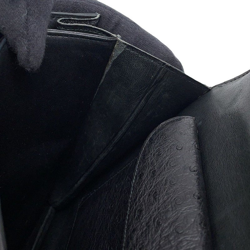 エルメス ハンドバッグ ブラック/ゴールド金具 オーストリッチ 〇D刻印 HERMES バッグ 黒