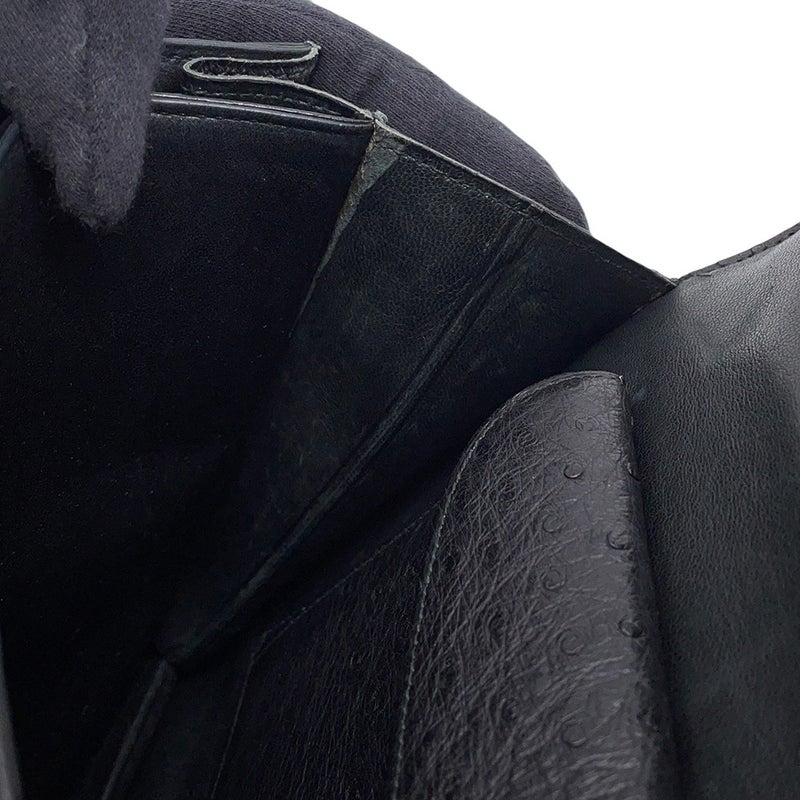 エルメス ハンドバッグ ブラック/ゴールド金具 オーストリッチ 〇D刻印 HERMES バッグ 黒