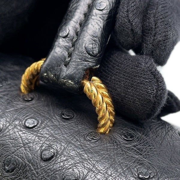 エルメス ハンドバッグ ブラック/ゴールド金具 オーストリッチ 〇D刻印 HERMES バッグ 黒
