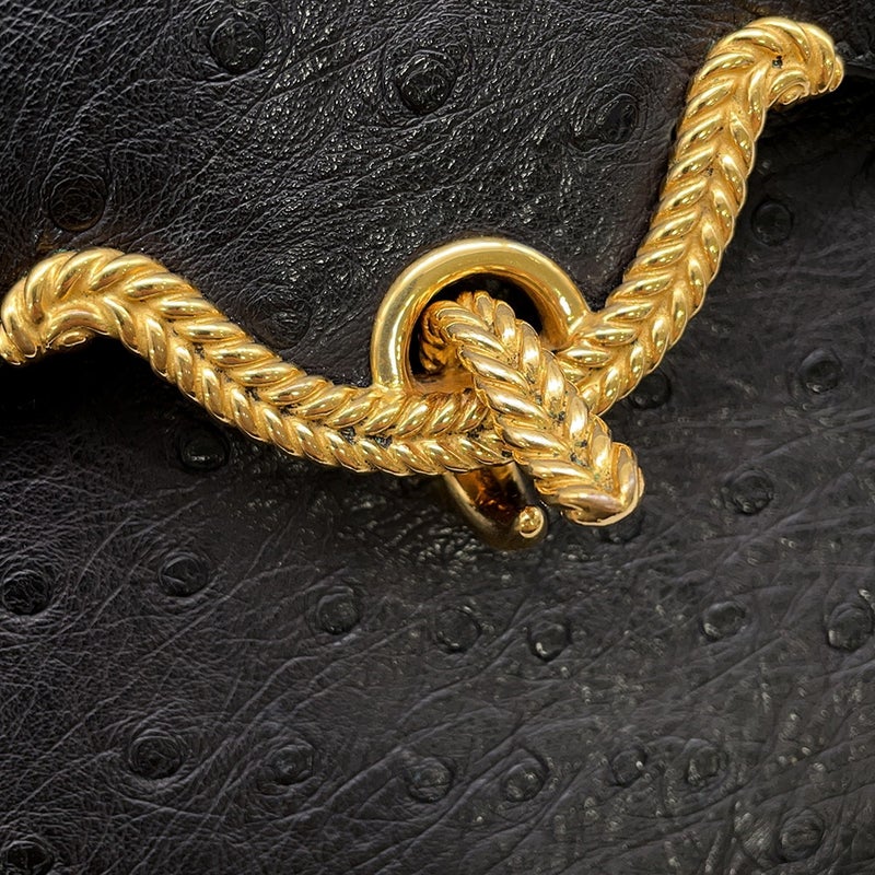 エルメス ハンドバッグ ブラック/ゴールド金具 オーストリッチ 〇D刻印 HERMES バッグ 黒