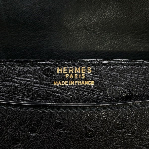 エルメス ハンドバッグ ブラック/ゴールド金具 オーストリッチ 〇D刻印 HERMES バッグ 黒