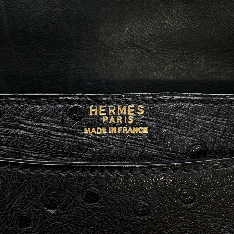 エルメス ハンドバッグ ブラック/ゴールド金具 オーストリッチ 〇D刻印 HERMES バッグ 黒