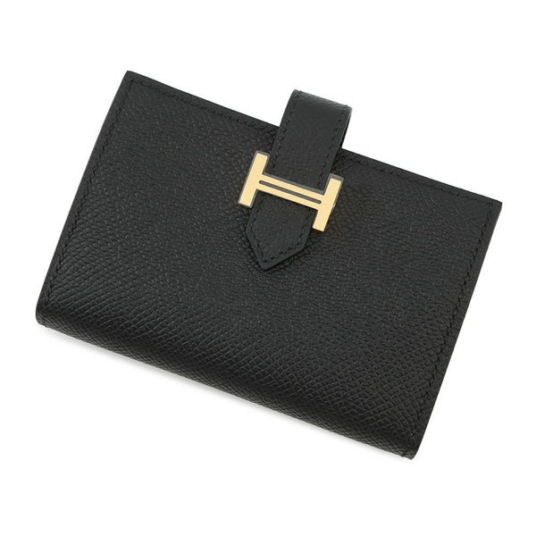 エルメス カードケース ベアン ミニ 小銭入れ付き ブラック/ゴールド金具 エプソン K刻印 HERMES 名刺入れ コインケース 黒