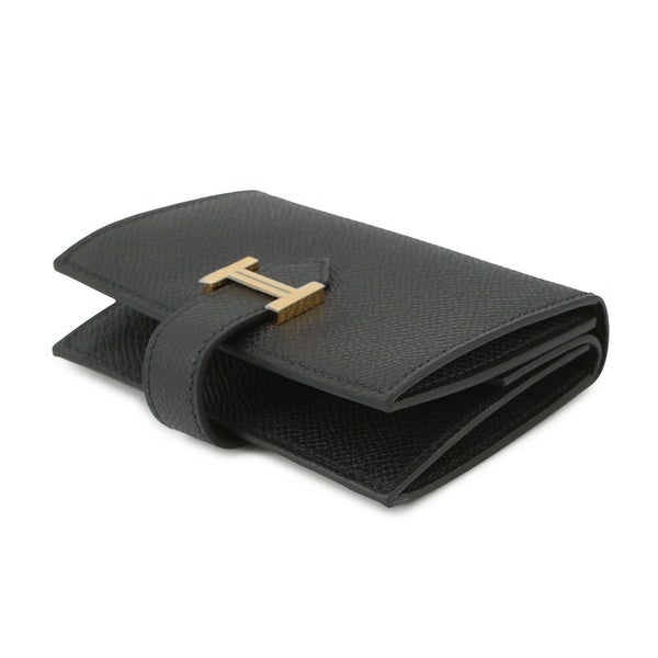 エルメス カードケース ベアン ミニ 小銭入れ付き ブラック/ゴールド金具 エプソン K刻印 HERMES 名刺入れ コインケース 黒