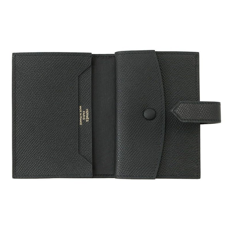 エルメス カードケース ベアン ミニ 小銭入れ付き ブラック/ゴールド金具 エプソン K刻印 HERMES 名刺入れ コインケース 黒