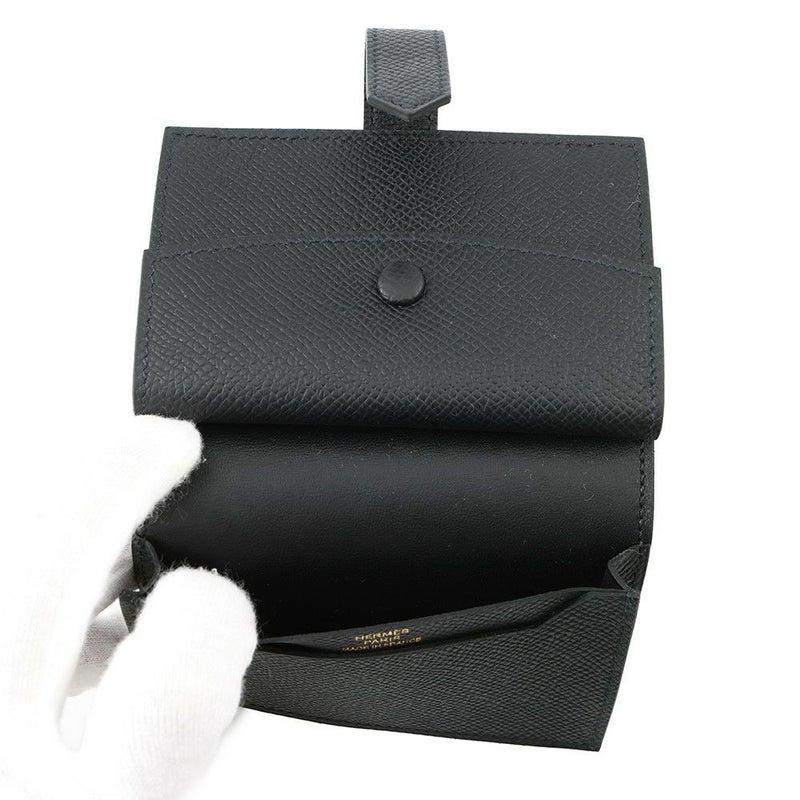 エルメス カードケース ベアン ミニ 小銭入れ付き ブラック/ゴールド金具 エプソン K刻印 HERMES 名刺入れ コインケース 黒